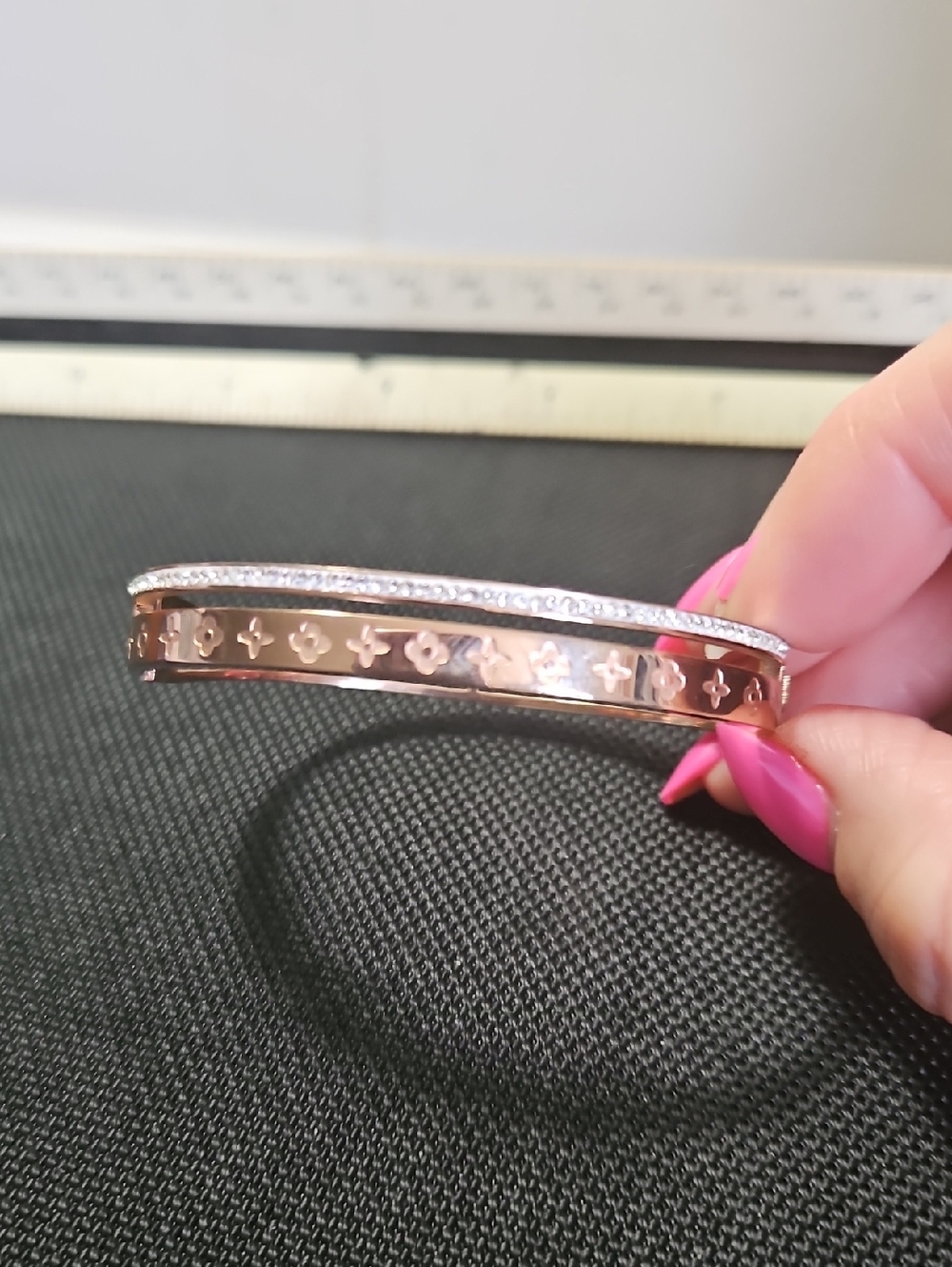 Rose Gold Logo-Cut Bangle with Crystal Edge